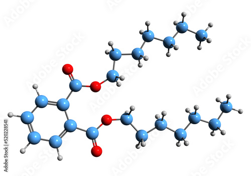  3D image of Diisoheptyl phthalate skeletal formula - molecular chemical structure of plasticizer isolated on white background 