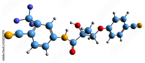  3D image of Enobosarm skeletal formula - molecular chemical structure of selective androgen receptor modulator isolated on white background 
