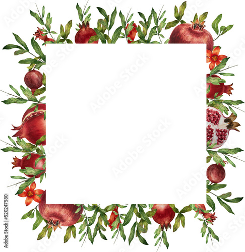 Watercolor frame pomegranate fruit illustration decoration invitation design