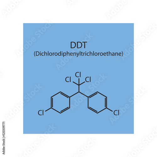 DDT pesticide chemical structure on blue background.