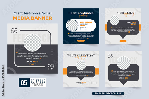 Customer feedback review or testimonial template collection with dark color. Business client testimonials bundle design for websites. Customer feedback testimonial set with rating sections.