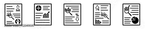 Set of Business reports vector icons. Financial audit. Finance analysis, graph, plan. Business analytics. Financial market. Web icons.