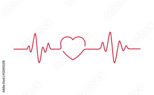 Concept heartbeat pulse with heart outline style with editable stroke vector illustration isolated