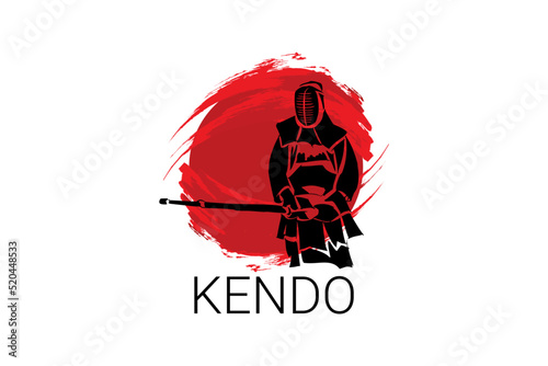 Japanese fencing kendo sport vector line icon. sportman, fighting stance. sport pictogram illustration.