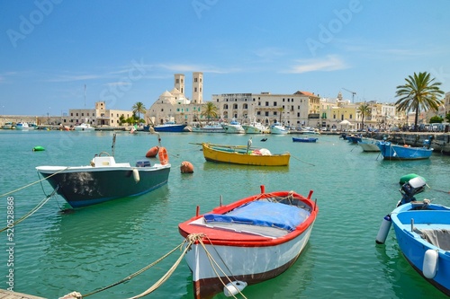 Boats in the small port of Molfetta, village in the Puglia region, Italy