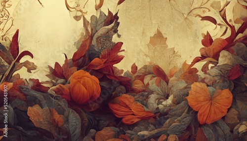 Autumn concept floral background leaves and flowers 