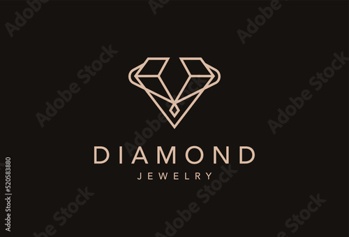 jewelry logo with diamond line art style icon design template.