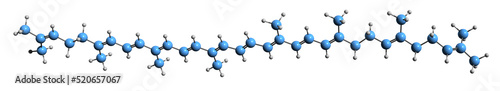  3D image of Neurosporene skeletal formula - molecular chemical structure of carotenoid pigment isolated on white background