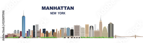 Layered editable vector illustration skyline of Manhattan, New York City, USA, each building is on a separate layer.