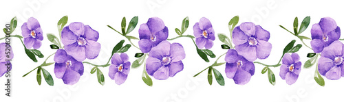 Watercolor periwinkle. Seamless pattern on white background