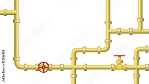 Industrial background with pipeline. Oil, water or gas pipeline with fittings and valves.Vector illustration.