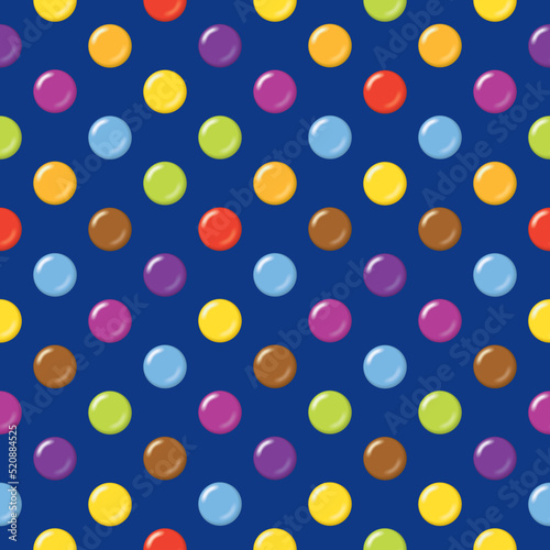 Seamless candy background pattern. Sugar coated candy on blue background.