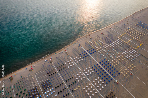 The equipped beach of Viareggio seen from above