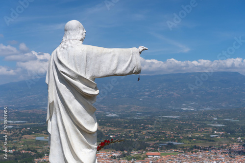 Mirador El Santo and its statue of Jesus Villa de Leyva cityscape of Boyacá in Colombia, South America