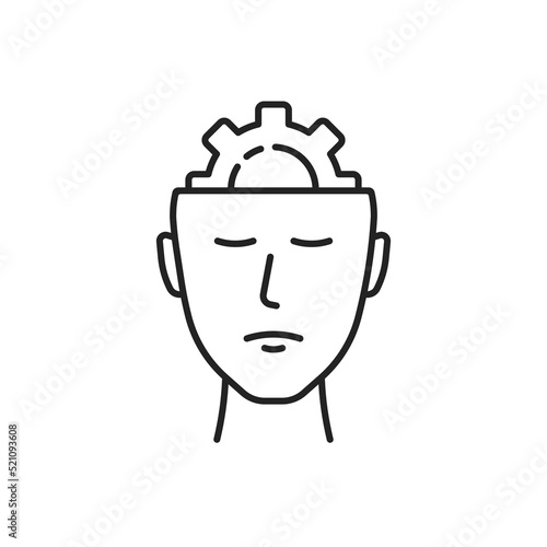 head with thin line gear like knowledge icon