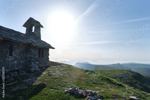 hermitage of san donato on the summit of mount beriain with views of the entire sierra de Andia, Navarra, Spain