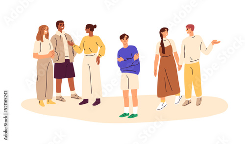 SAD, social phobia, anxiety disorder, psychology concept. Shy confused person feeling uncomfortable, discomfort, panic among people, public. Flat vector illustration isolated on white background