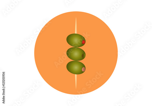 Icono de banderilla de aceitunas sin hueso y rellenas de pimiento rojo y anchoa sobre círculo naranja