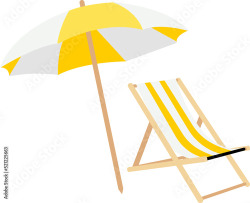 yellow Beach Chair with Umbrella, Parasol, Pool