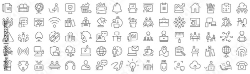 Set of office and coworking line icons. Collection of black linear icons