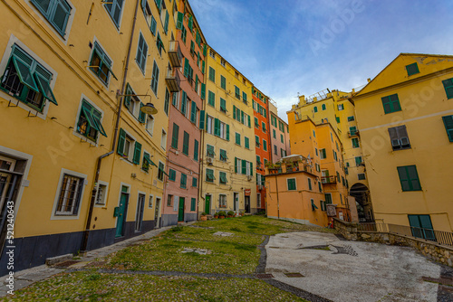 GENOA, ITALY, FEBRUARY 15, 2022 - View of Campopisano square in the old city of Genoa, Italy