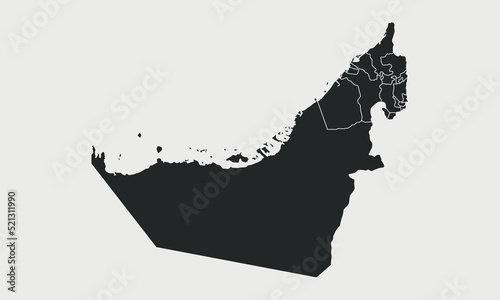 United Arab Emirates map with regions, provinces isolated on white background. Outline Map of UAE. Vector illustration