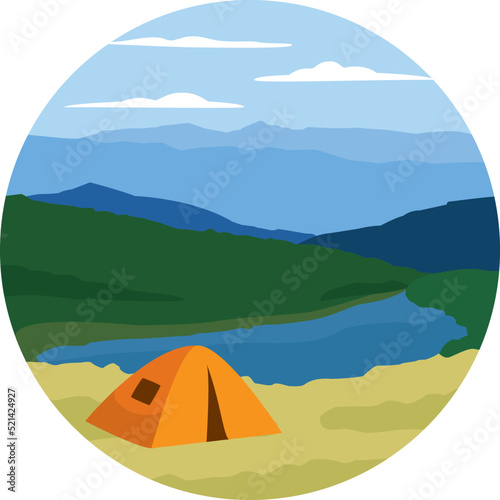 Illustration with camping in the mountains, vector