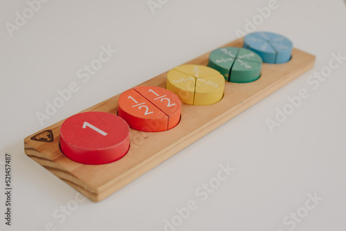 wooden mathematical fractions Montessori training