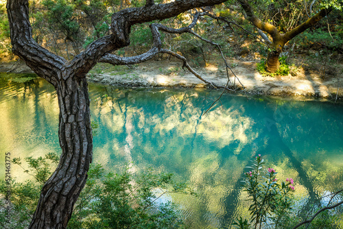 Lake in The seven springs waterfall forest area in the island of Rhodes, Greece, Europe.