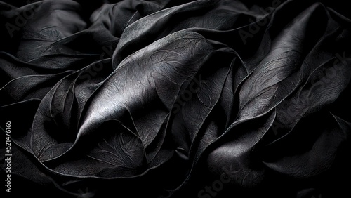 Black luxury cloth, silk satin velvet, with floral shapes, gold threads, luxurious wallpaper, elegant abstract design