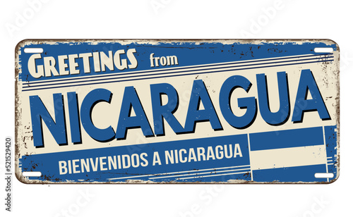Greetings from Nicaragua vintage rusty metal plate