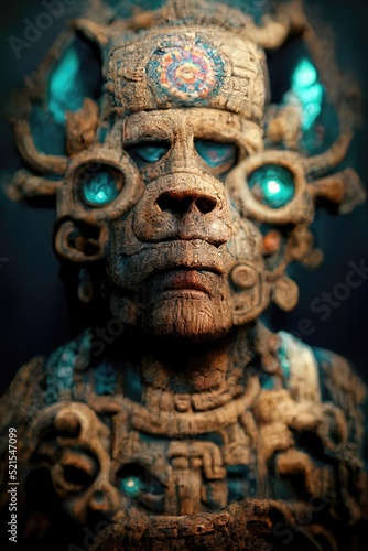 Mayan statue of a god, mystical, magical