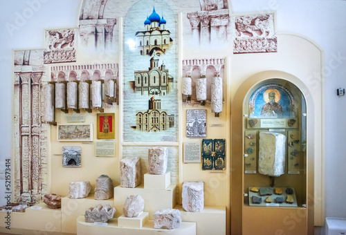 Ancient fragments of stones in the museum, Kremlin, Suzdal