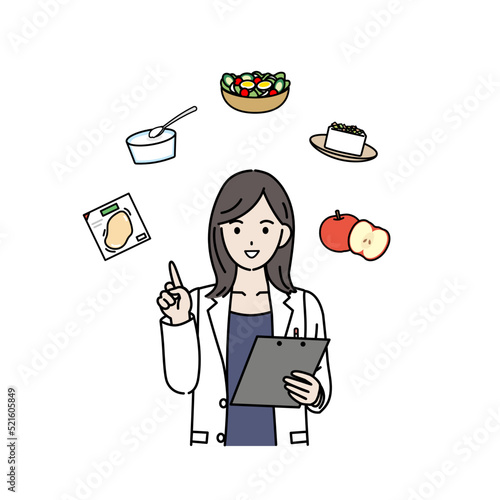 ダイエットに適した食事を説明する 栄養士 医者 女医 白衣を着た女性 イラスト