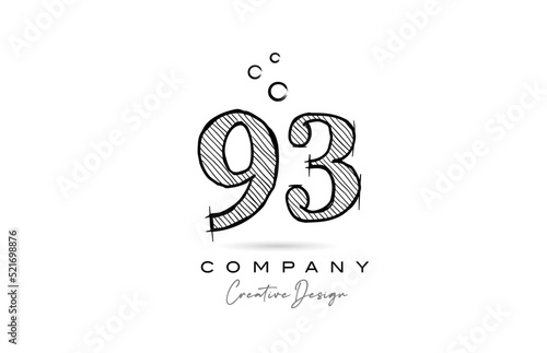 hand drawing number 93 logo icon design for company template. Creative logotype in pencil style