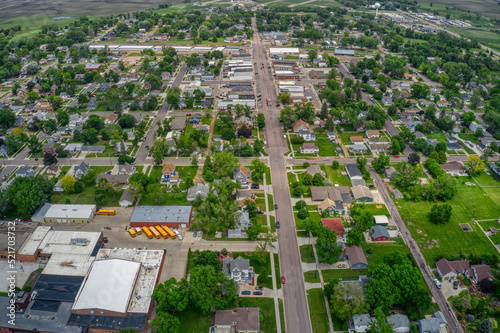 Aerial View of the Distant Sioux Falls Suburb of Lennox, South Dakota