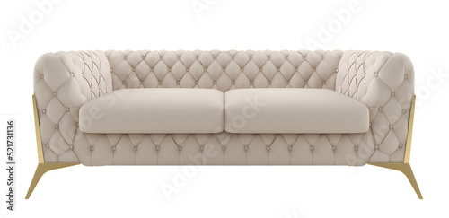 Classic leather white sofa on transparent background. png. 3d rendering