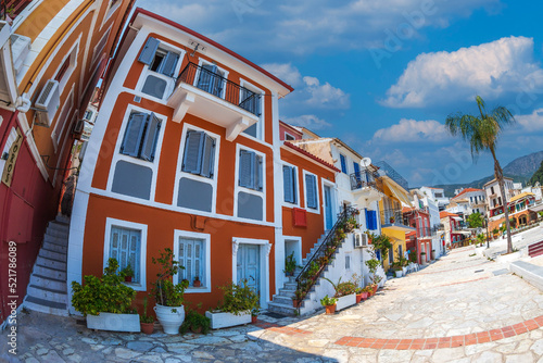 Parga, Greece, with traditional Greek colorful neoclassical mansions