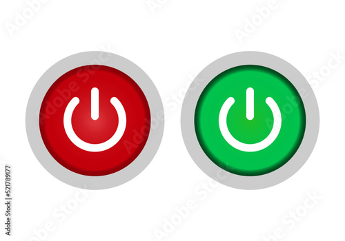 Iconos de los botones binarios de apagado y encendido en rojo, verde y gris