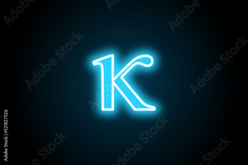Greek alphabet kappa glowing neon symbol sign 