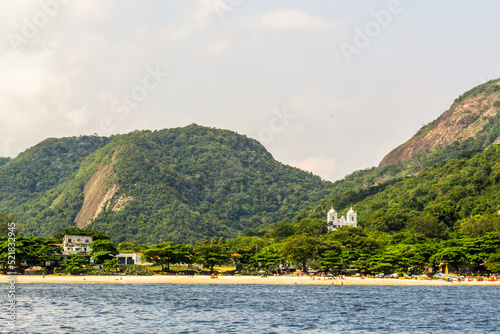 View from the sea of Camboinhas Beach, Niteroi City, State of Rio de Janeiro, Brazil.