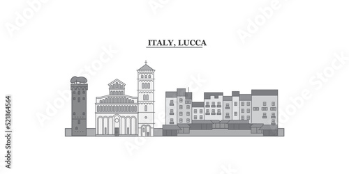 Italy, Lucca city skyline isolated vector illustration, icons
