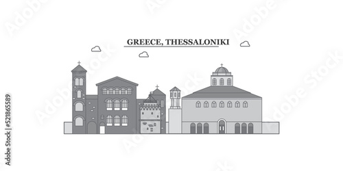 Greece, Thessaloniki city skyline isolated vector illustration, icons