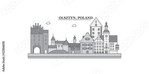 Poland, Olsztyn city skyline isolated vector illustration, icons