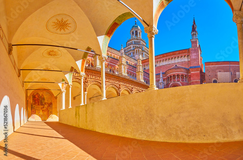 The arcaded gallery of the small cloister of Certosa di Pavia monastery, Italy