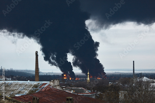 Russian guided rocket attacks on an oil refinery and adjacent oil storage facility in Odessa, Ukraine, 3 April 2022