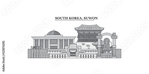 Korea, Suwon city skyline isolated vector illustration, icons
