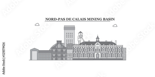 France, Nord-Pas De Calais Mining Basin city skyline isolated vector illustration, icons