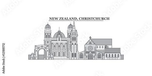 New Zealand, Christchurch city skyline isolated vector illustration, icons