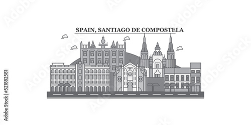 Spain, Santiago De Compostela city skyline isolated vector illustration, icons